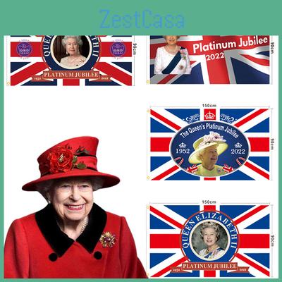Königin 70. Jubiläum Elizabeth II Flagge Union Jack Wandteppich Premium Qualität Polyestermaterial 90*150cm