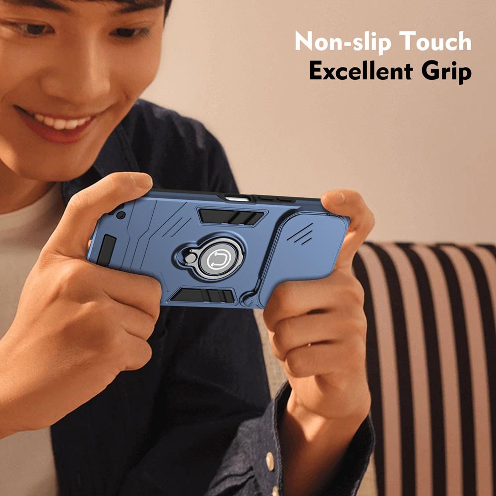 KEYSION Shockproof Armor Case for Infinix Hot 60i 5G Silicone+PC Camera Lens Protection Ring Stand Phone Cover for Hot 60i 5G