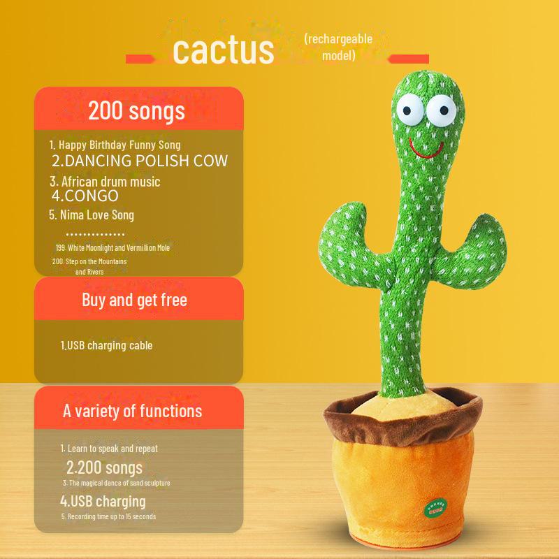 Dancing, Singing, and Light-Up Talking Cactus Plush Toy for Kids