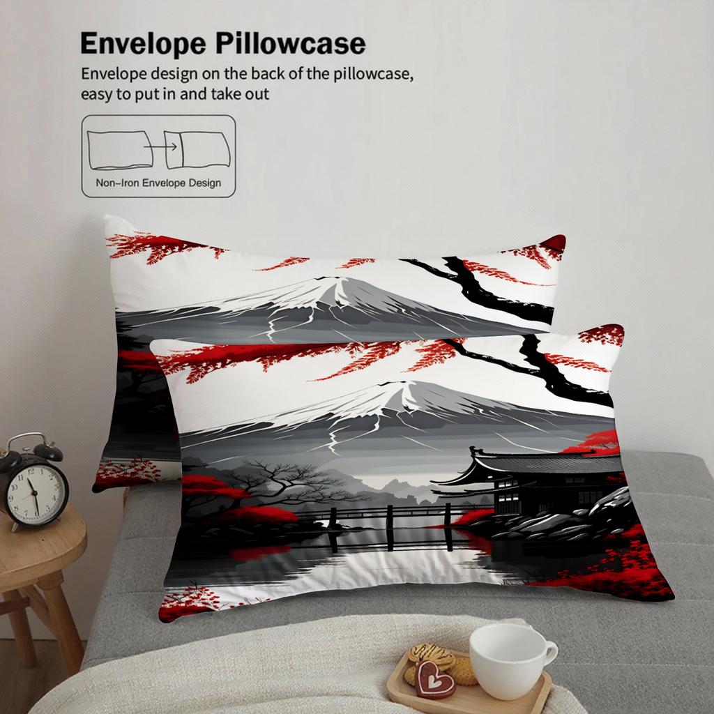 3pcs Japanese Landscape Bedding Sets 3D Printed Mount Fuji And Red Maple Duvet Cover Sets With Pillowcases No Filling