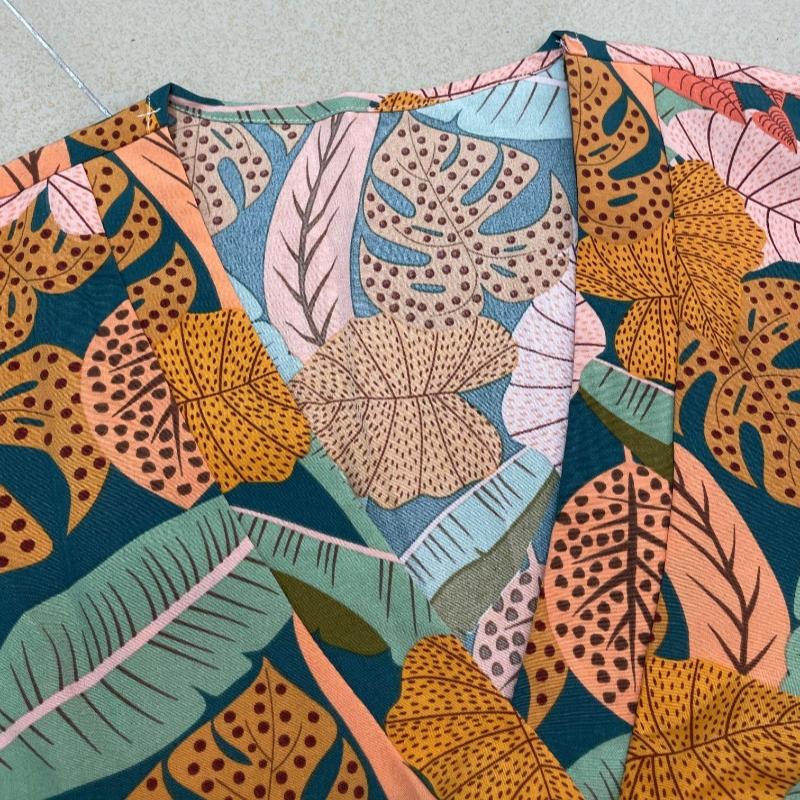 Mode Kurzarm V-Ausschnitt Slim Fit Lässiges Sommerkleid Damen Eleganter Druck A-Linie Lose Damenkleider Vintage Plissee Damen Strandkleid Neu 26552