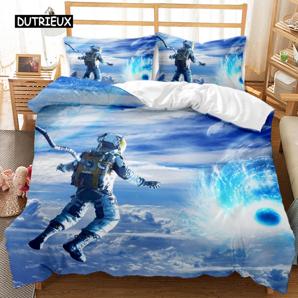 Spaceship Duvet Cover Set Spaceship Travel Through The Galaxy Space Bedding Set Pillowcase Queen King Size Polyester Qulit Cover