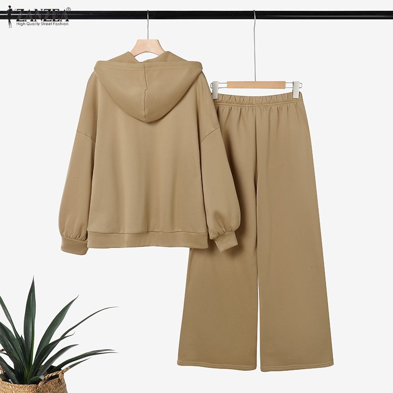 ZANZEA Women Hoodies Sweatshirt and Pants Casual Two Piece Suit Sets