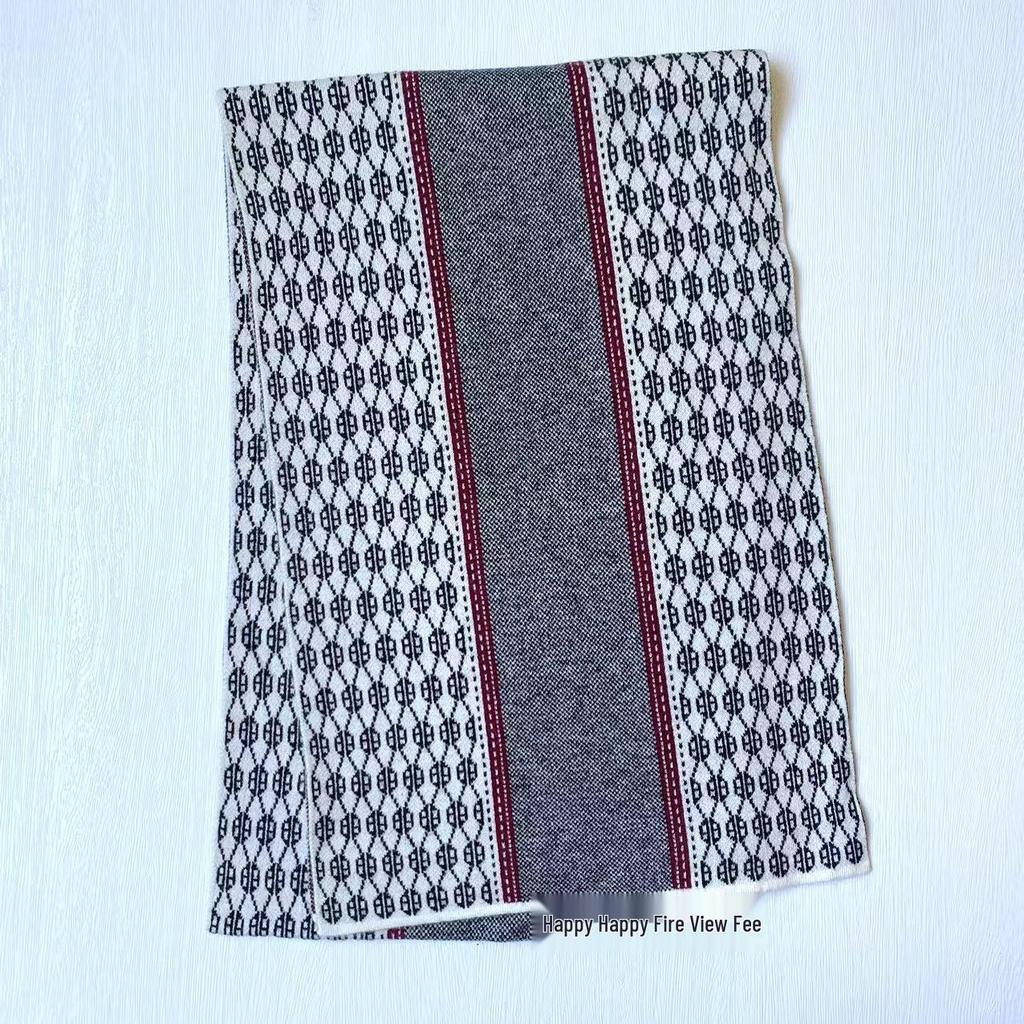 Classic Men's Cashmere Jacquard Knit Neck Warmer Scarf - Autumn/Winter Versatile Style