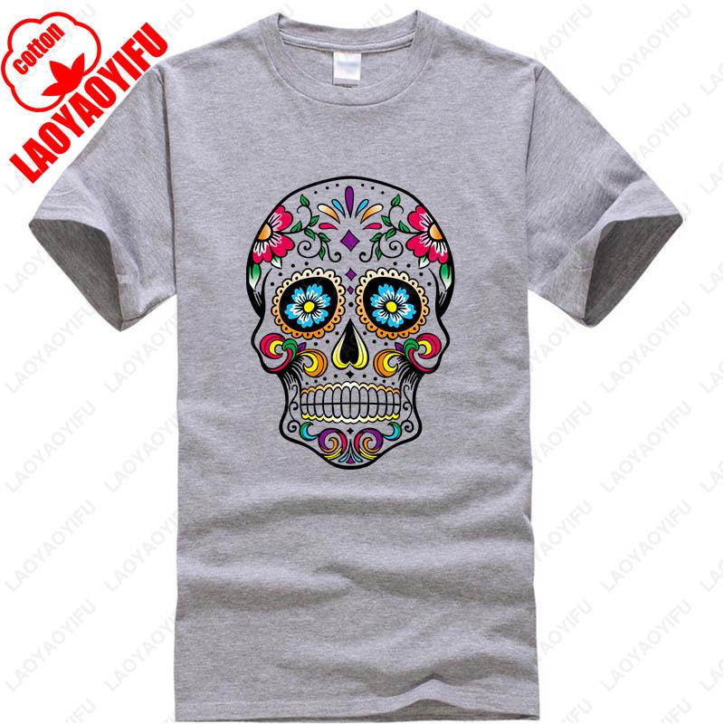 Mens Cotton Street Style TShirt Gothic Skull Graphic Print Summer 2025 Casual Tee Breathable Streetwear Classic Style Tee