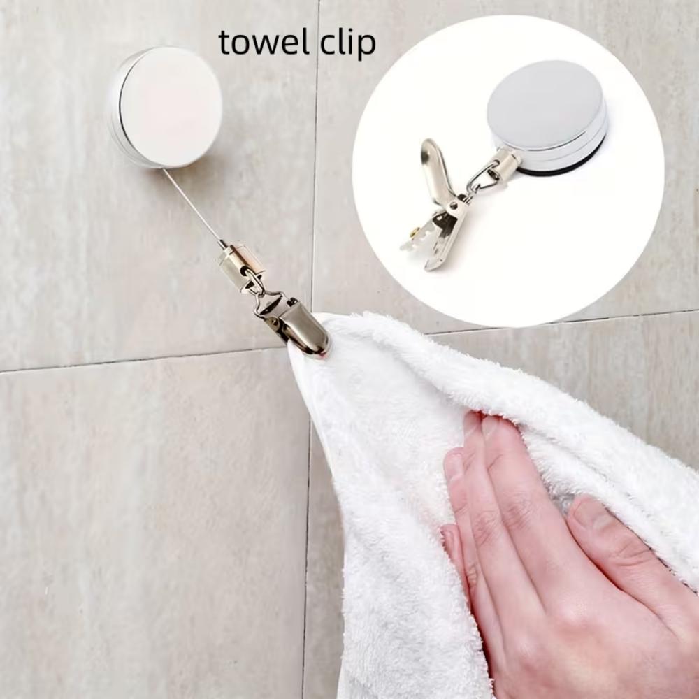 1/2/4pcs Automatic Retractable Towel Rack Self-Adhesive Wall-Mounted Hand Towel Holder Convenient Multifunctional Towel clip