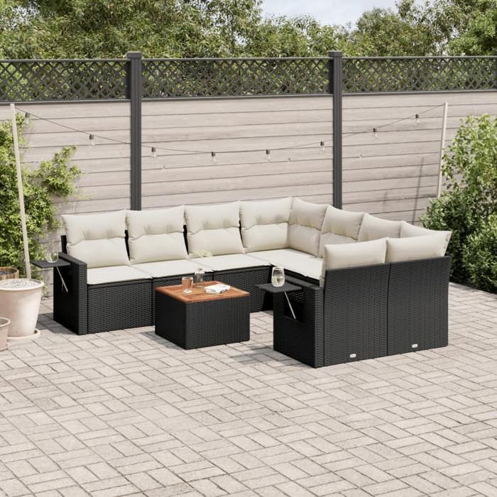 VidaXL Salon de Jardin avec Coussins 9 pcs, Canapés de Terrasse, Ensemble de Meubles de Patio, Mobilier d'Extérieur, Noir 3224488