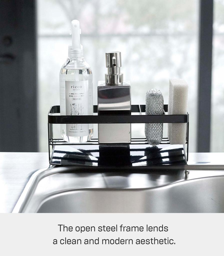 Yamazaki Tower Sponge Rack with Draining Function, Black, 25cm W x 10cm D x 9.5cm H, Sponge & Bottle Holder, 5017