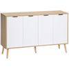 Niedrige Sideboard-Aufbewahrungseinheit 2 Schränke 4 Türen Fischgrätenmuster Verstellbare Regale 120 x 35 x 77,4 cm Weiß