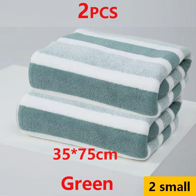 2PCS Bath Towel Striped Pattern Thickened Absorbent Towel Set Soft Face Towel for Home Bathroom Spa Quick Drying Microfiber