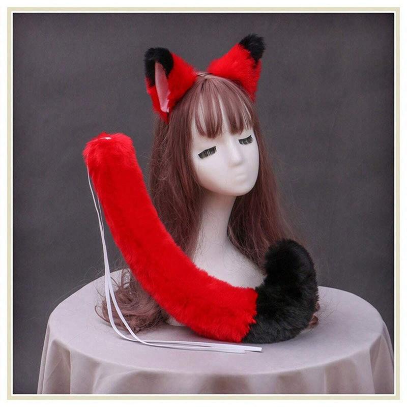 Masker Feest Pluche Kattenoren en Staart Set Schattige Anime Zoete Lolita Pluizige Vosstaart Oren Haarbanden Cosplay Accessoires Bont Rekwisiet