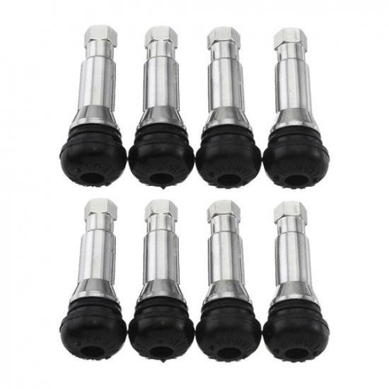 8PCS TR414 Chrome Tubeless Snap In Wheel Tire Valve Stems Rubber Dust Caps New