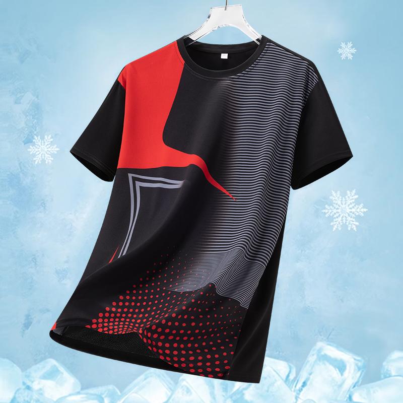 Round Neck Color-blocked Short-sleeved T-shirt Men's Casual Sports Running Breathable Half-sleeved T-shirt Top T-shirt