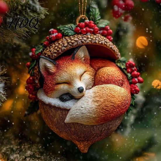 Detailed Woodland Animal Ornaments Pine Cone Christmas Ornaments 2D Flat Acrylic Forest Xmas Tree Pendant Retro Style Pendants Cute Hedgehog