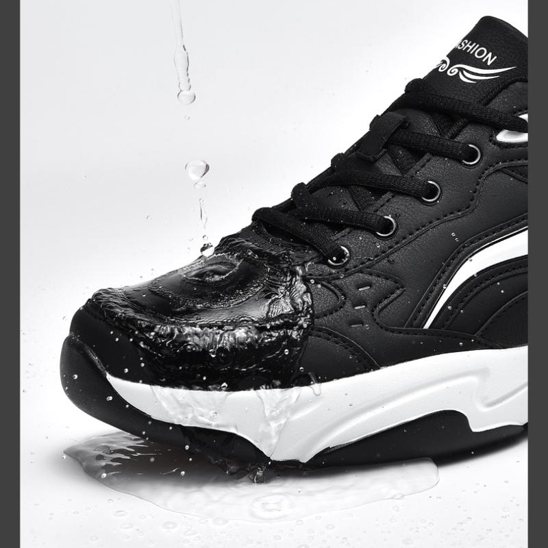 Autumn and Winter Men's Leather Sneakers Casual Plush Shoes Warm Footwear Snow Shoes Anti Slip Sneaker