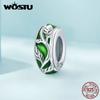 WOSTU Authentische 925er-Sterlingsilber-Charm-Perlen aus zartem grünen Emaille-Ranken-Silber-Silikon für Damen-Armbänder und Armreifen, edler Schmuck