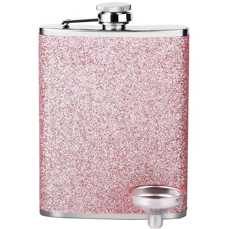 

8 унцій Кемпінгова фляга з нержавіючої сталі з блискітками Портативна пляшка Кишенькова пляшка для алкоголю Герметична ємність для напоїв JT488 рожевий