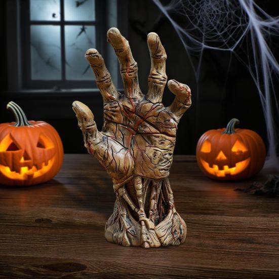Halloween Demon Hand Statue Gothic Zombie Hand Figurine Resin Creepy Palm Sculpture Home Office Desktop Ornament Decoration