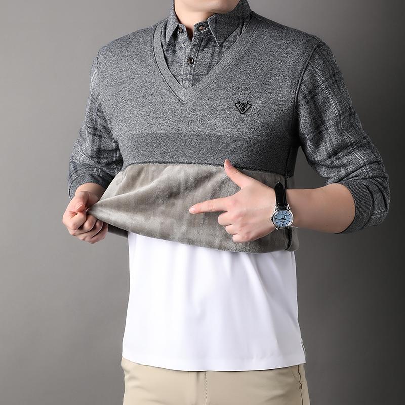 Quality Winter Men Fleece Sweater Shirt Collar Thickened Pullover Autumn Winter Clothes Jumpers Fashion Knitwear