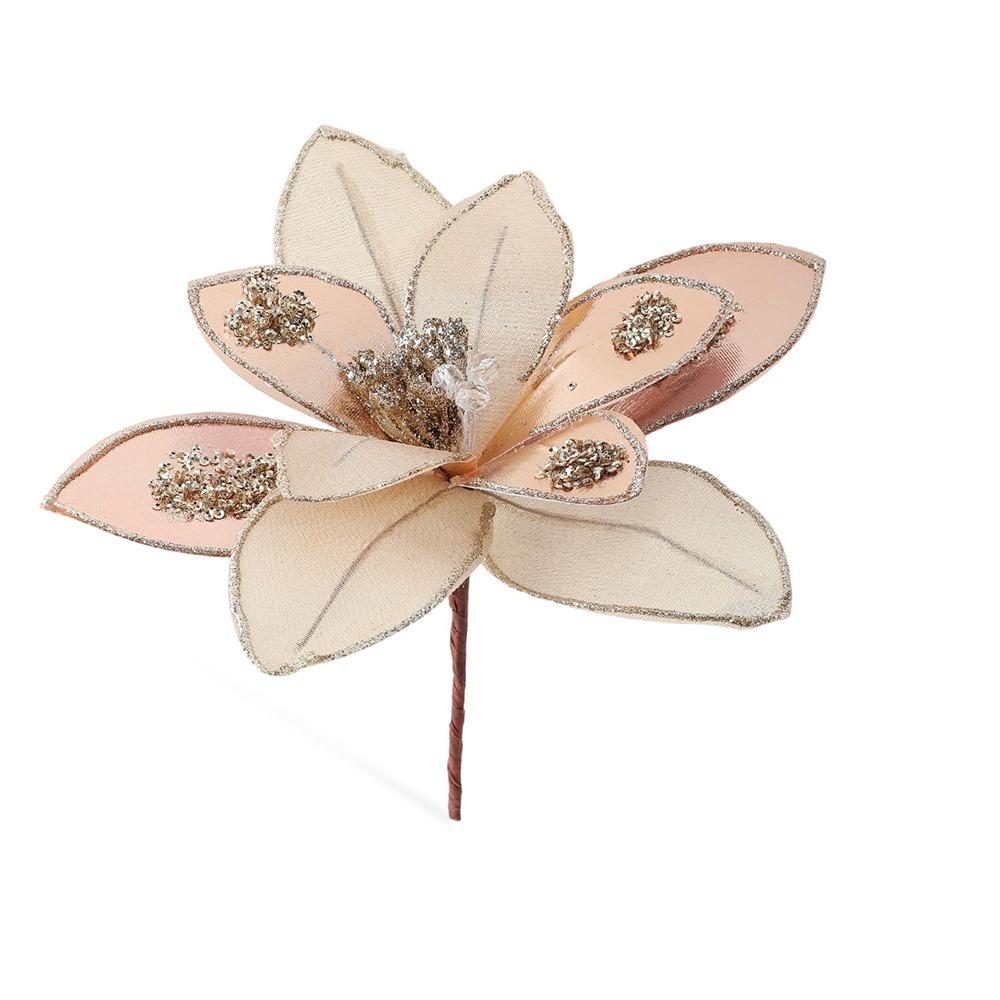 Sparkling Artificial Poinsettia Flower Pick Sequins Christmas Tree Floral Spray Wedding Party