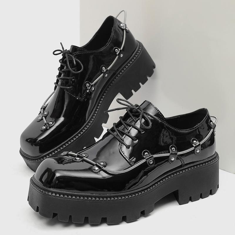 Niche platform derby shoes square head men's casual leather shoes retro spring 58001-J