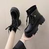 Retro British Martin Boots New Autumn and Winter Thick-soled Heightening Ins Black Thin Short Boots