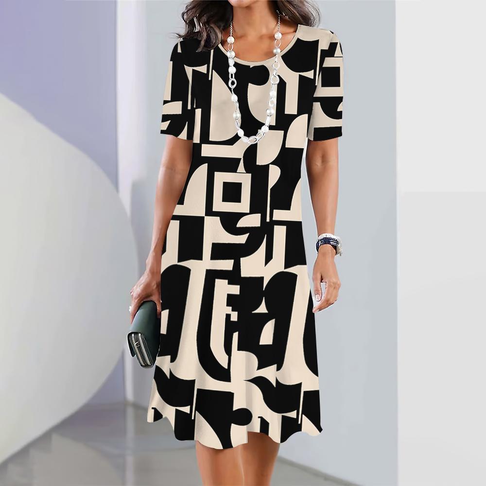 2026 Spring and Summer New Dresses Outdoor Fashion Short Sleeve Irregular Pattern Print Hawaii Vacation Style Dresses