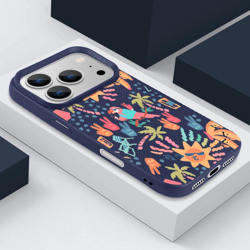 For iPhone 17 Pro Max Case Luxury Colorful Cartoon Pattern Leather Texture Silicone Cover For iPhone 16 Pro Max 15 14 13 12 11 16E Air