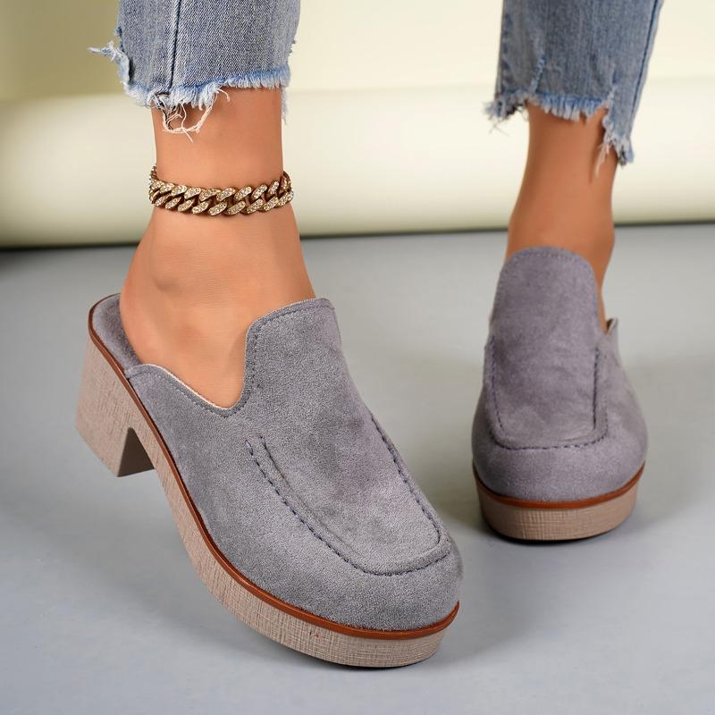 Mode Plateau Blockabsatz Umwickelte Slipper Damenmode Runde Zehenpartie Tiefer Ausschnitt Wildleder Rutschfest Abriebfest Halb-Slipper