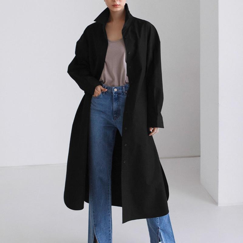 ZANZEA Blouse Longue Décontractée Ample à Manches Longues et Col Rabattu pour Femme