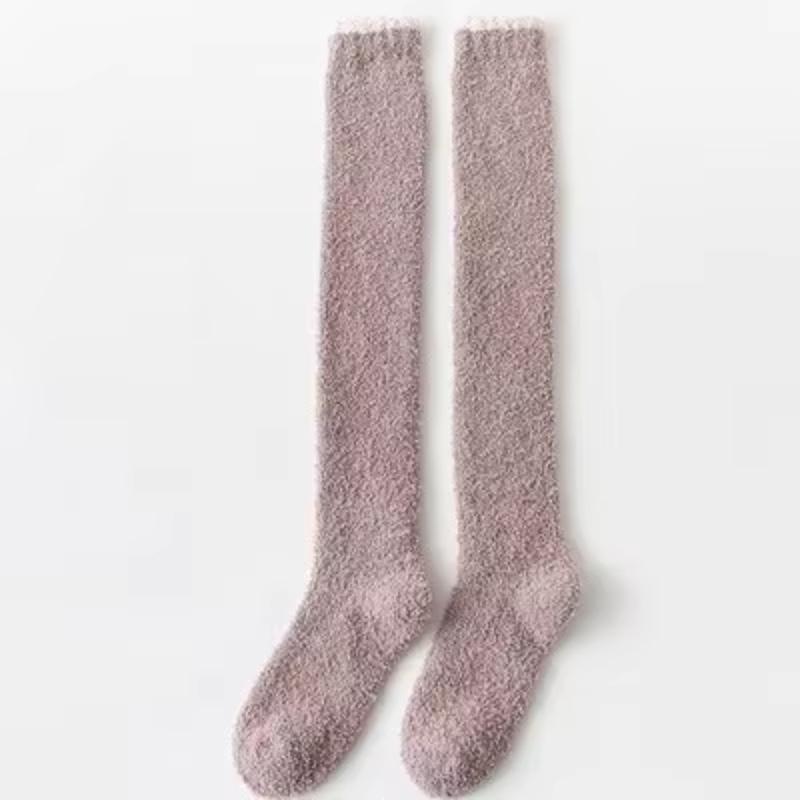 Over-knee High Socks Winter Warm Coral Fleece for Women Plush Home Sleep Floor Long Socking Jk Solid Soft Thigh High Fun Sock