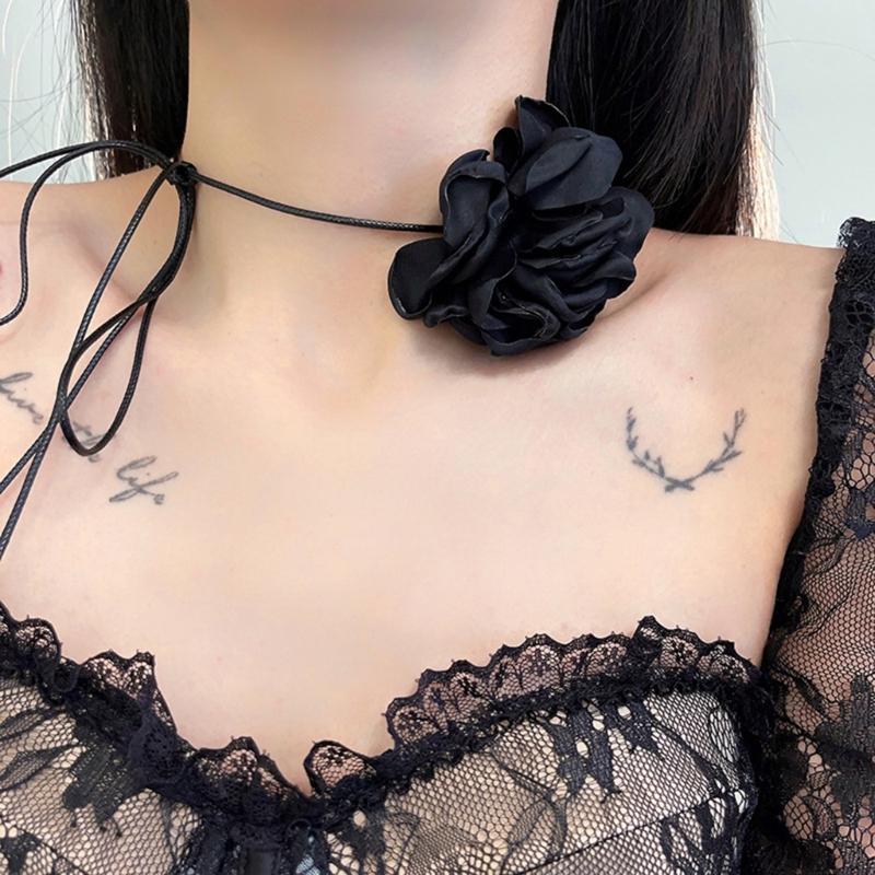 Flower Collar Choker Necklace Soft Fabric Flower Choker Tie Fabric Flower Chokers Cloth Accessories for Women Teen Girls