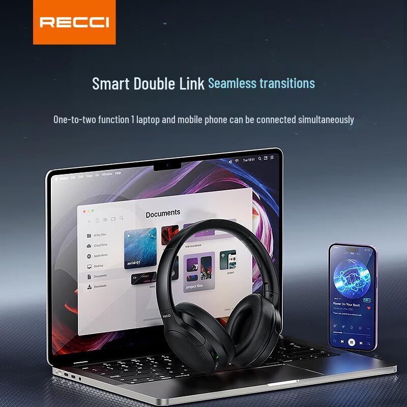 Recci REP-W59 Over-Ear Wireless Bluetooth Noise-Cancelling Headphones
