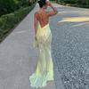 Sexy Hollow Sequin Sleeveless High Waist Evening Dress Casual Off Shoulder Deep V Slim Suspender Long Dresses