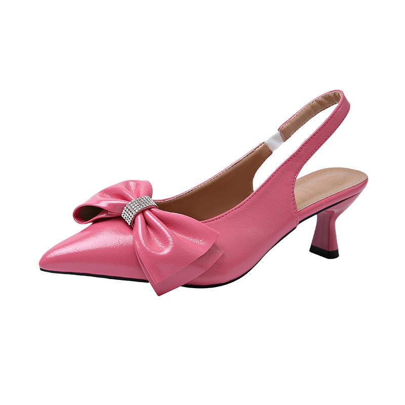 

Модные туфли-лодочки с бантом, женские туфли с острым носком и каблуком, женские лоферы, летний тренд 2025 года, с ремешком на пятке, для платья, неглубокие сандалии для женщин 35 розовый