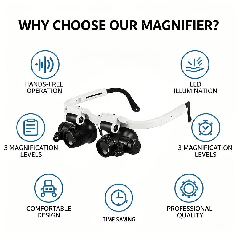 Belt LED Head-mounted Magnifying Glass with Light, Rechargeable Head-mounted Magnifying Glass 8X/15X/23X Optical Magnifying Glass with Lenses, for