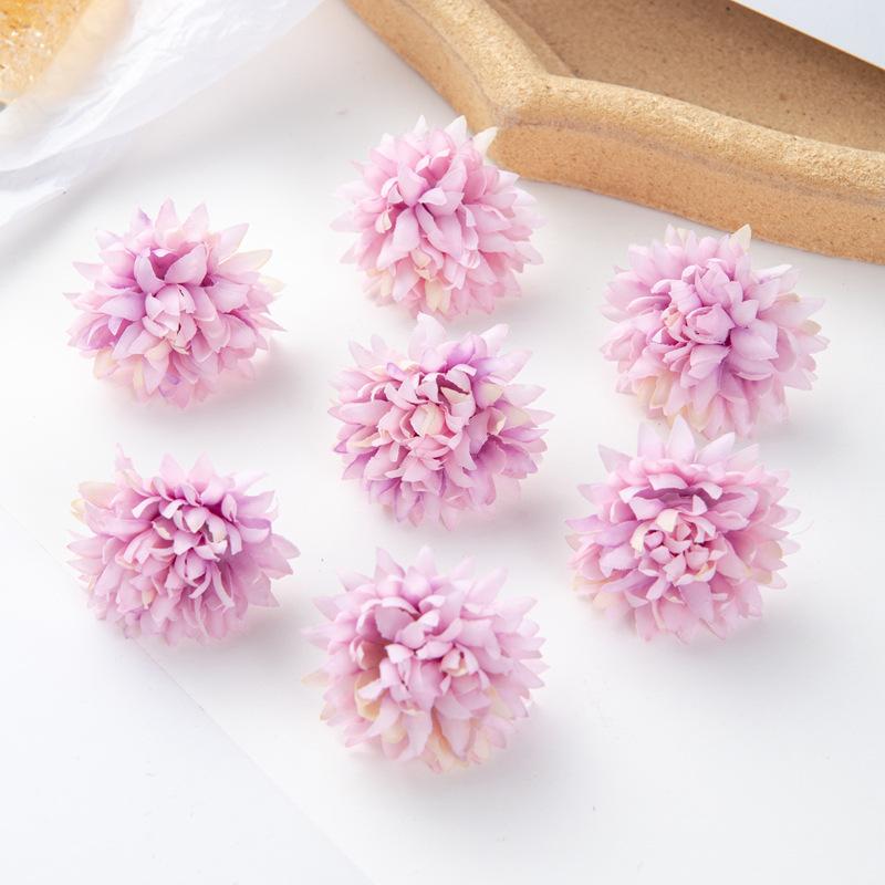 10PCS Artificial Chrysanthemum Pompom Flowers Realistic Faux Silk Floral Bouquet for DIY Hair Clips Shoes and Straw Hat Decor