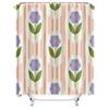 Elegant Floral Shower Curtain for Bathroom - Soft Pink and White Vertical Stripe Design with Blue Flowers and Green Leaves