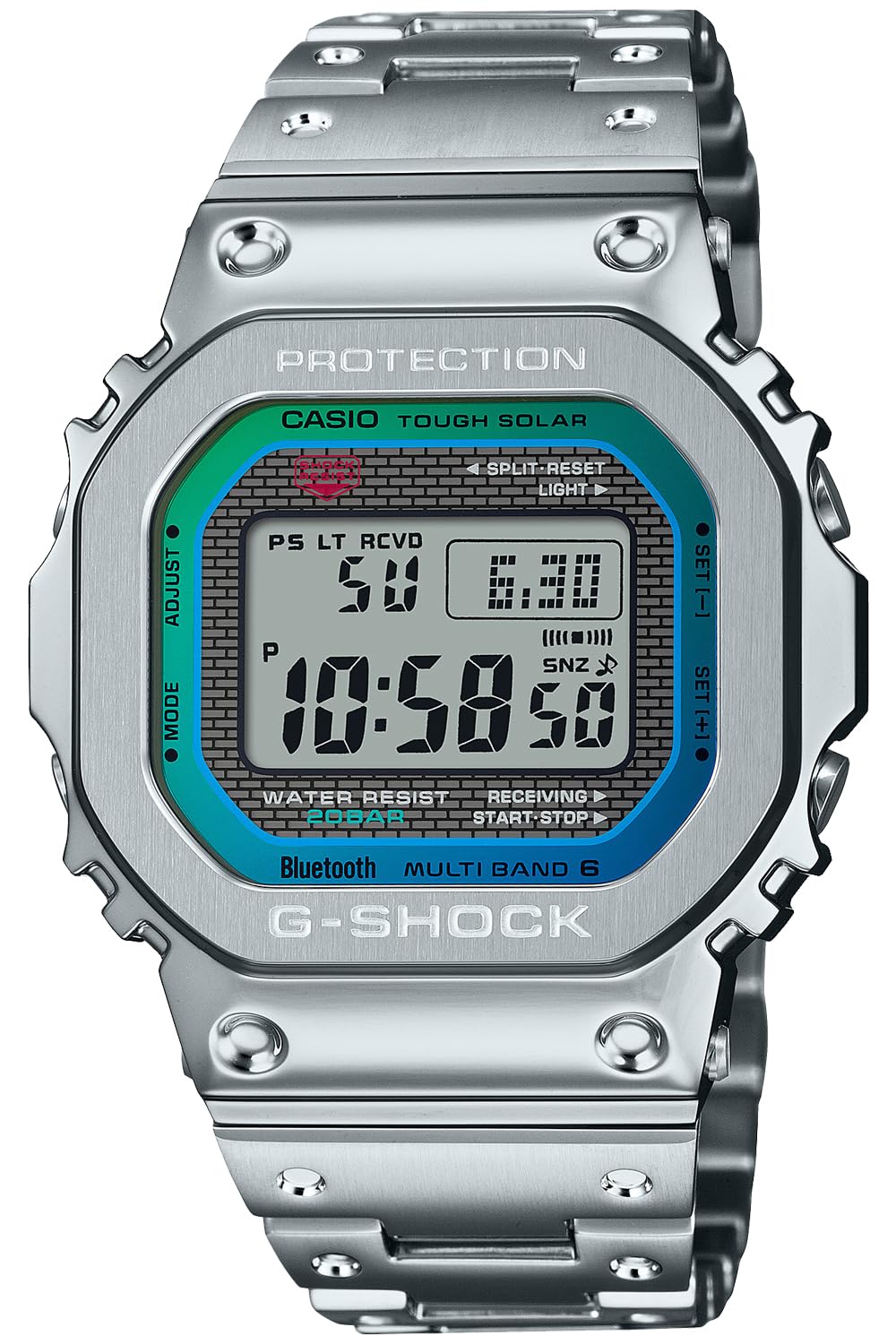 

[Casio] G-Shock Watch [Domestic Genuine Product] Equipped with Bluetooth Full Metal Radio Solar GMW-B5000PC-1JF Men s Silver