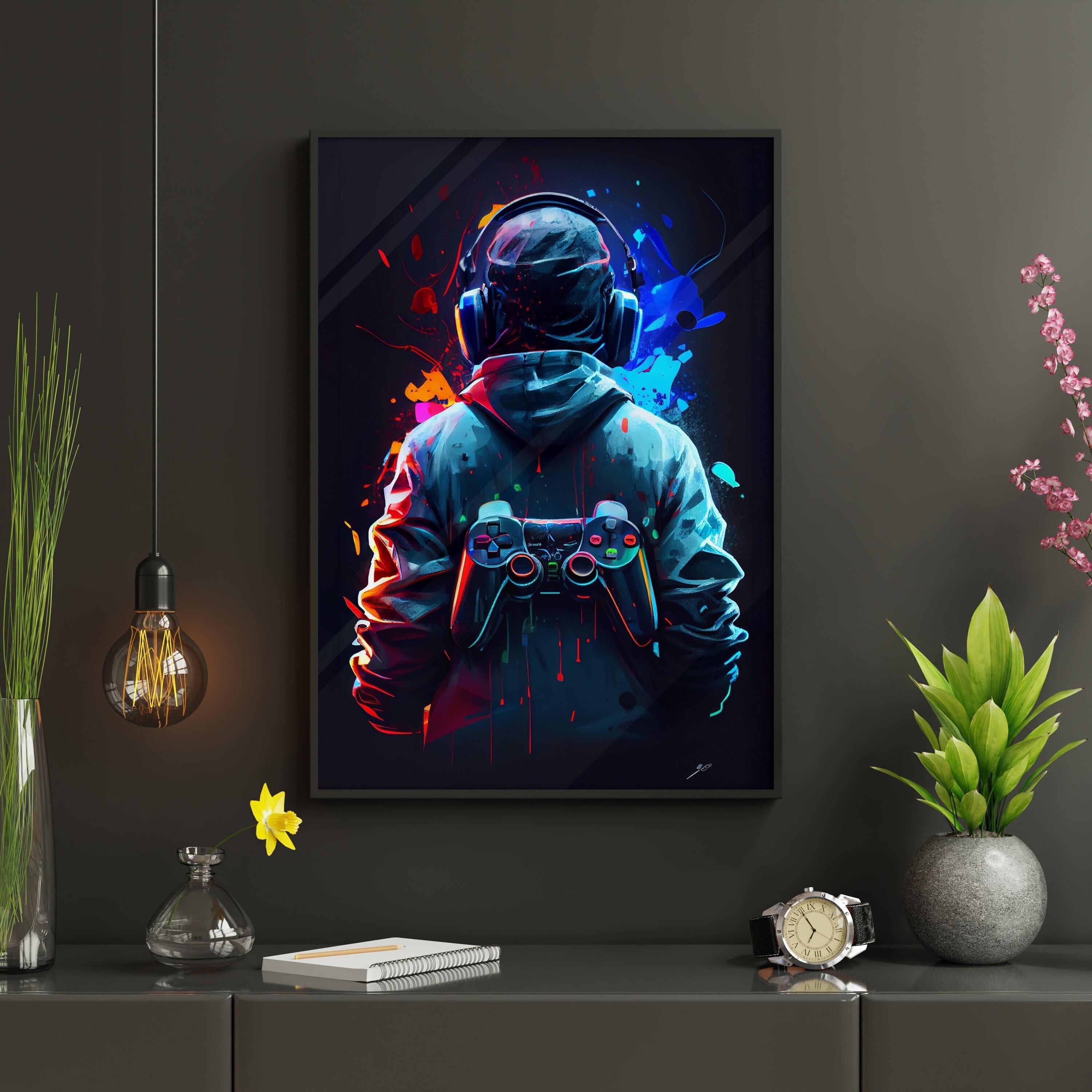 

Неоновая игра 80-х, эстетическая видеоигра, кавайный, декор для игровой комнаты, скандинавские принты, настенное искусство, винтажные постеры, холст, 21*30cm No Frame