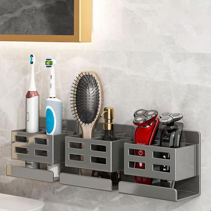 New Hole-Free Multifunctional Washbasin Storage Tube Bathroom Toothbrush Razor Storage Rack Wall-Mounted Bathroom Supplies