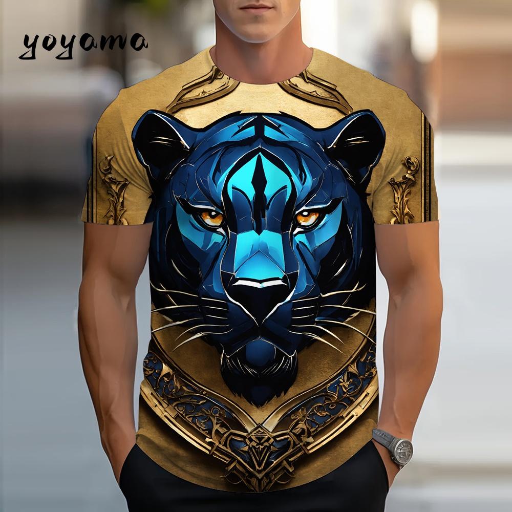 3D Tiger Men s T-Shirt Summer Outdoor Breathable Men Top Trendy Versatile Men s Clothing Casual Printed Men s Short Sleeve Shirt S