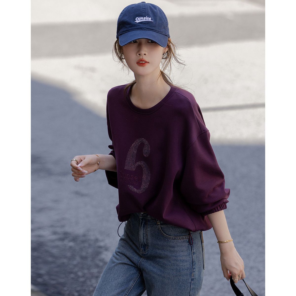 

Модный свитер с круглым вырезом, женский, осенний, новый, с пайетками, свободный и тонкий, повседневный, пуловер, куртка S фиолетовый