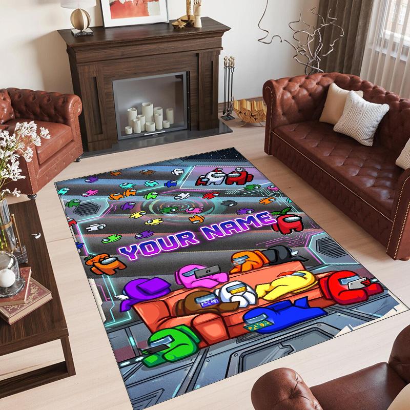 Personalized Crystal Velvet Carpet Custom Name Text,Among Us Anti Slip Area Rug For Home Decoration