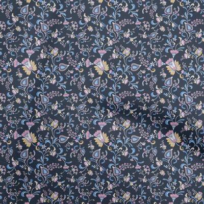Tecido de algodão Flex azul asiático japonês floral costura artesanato projetos tecido estampas por jarda 40 polegadas