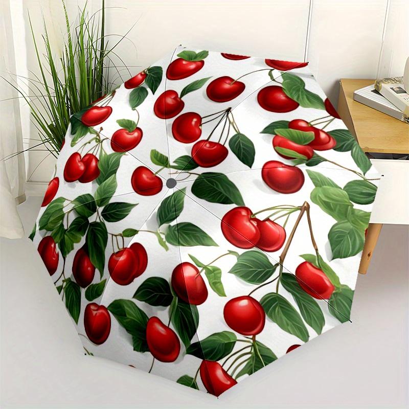 1pc Cherry Pattern Automatic Open/close, Heavy-Duty Iron Frame & 8-Rib structure, Compact Folding Umbrella for Women/Men, All-Season Travel, Halloween