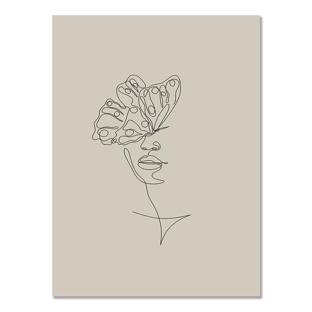 Pictură abstractă de artă de perete Soarele Boho Postere și imprimeuri Față de flori Imprimare pe pânză Femeie nudă Poze de perete pentru decor viu