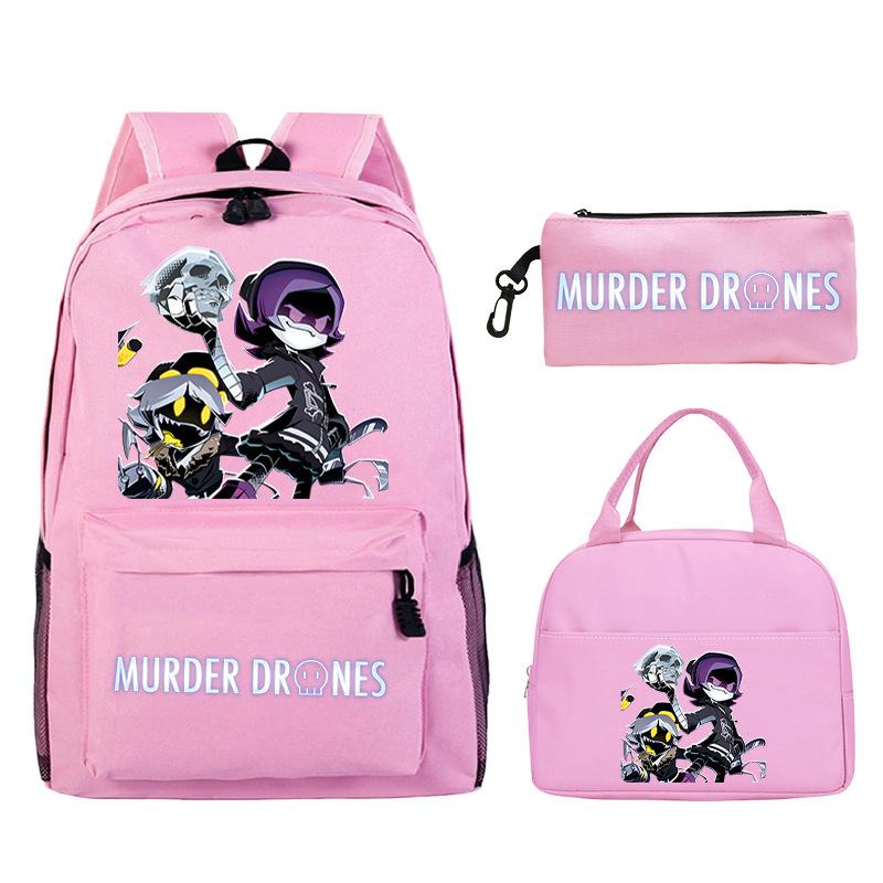 Murder Drones Printed Children's Backpack Pencil Bag Meal Bag Set Large Capacity Student School Bag