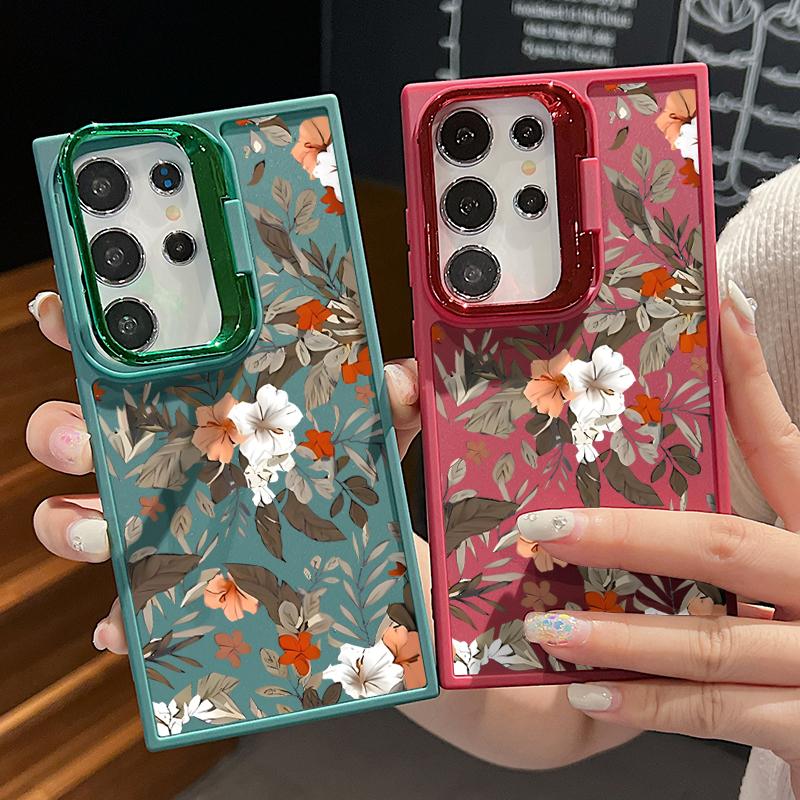 

Color Flower Print Soft Tpu Case for Samsung S24 Ultra S23 Plus Fe A54 A34 A55 A35 A14 A52 A15 Lens Holder Shockproof Matte Slim Phone Cover Samsung S24 чёрный