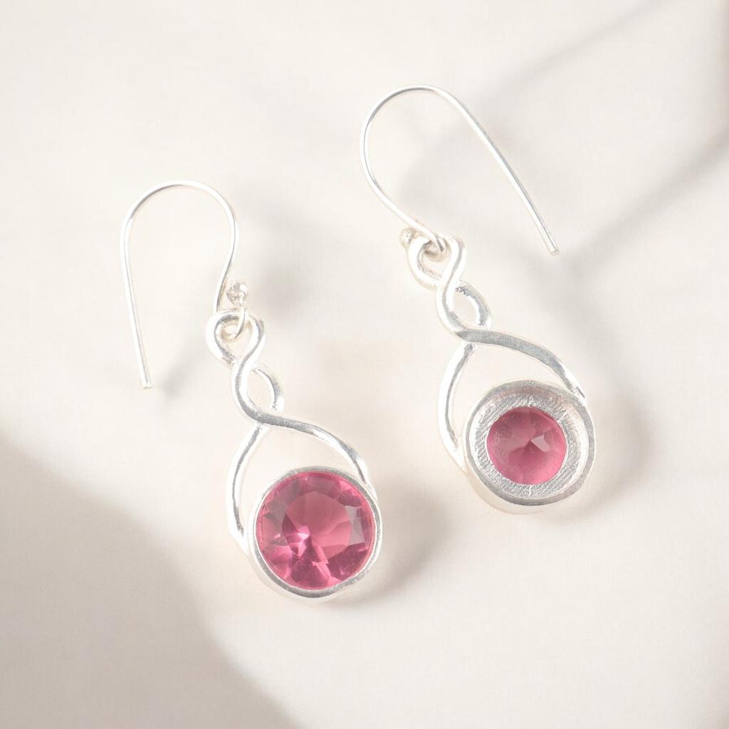 Echte Rosa Turmalin 925 Sterlingsilber Ohrringe, Böhmischer Schmuck 1,68" CE-15-16